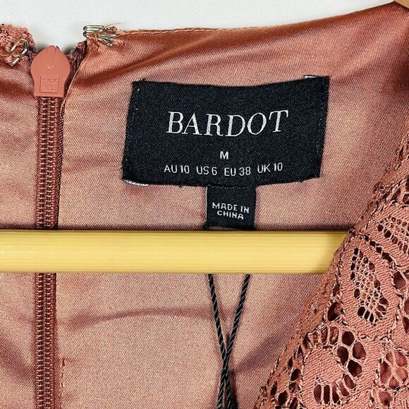 Bardot Isla Russet Brown Long Sleeve Side Ruched Lace Dress Womens Medium NEW - Picture 7 of 7